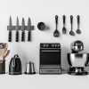 Contemporary kitchen gadgets on a white background, modern design